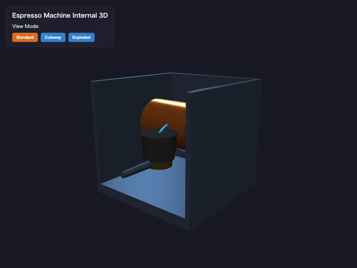Gemini 3.6 Flash Highが生成したエスプレッソマシン断面図の3Dモデル