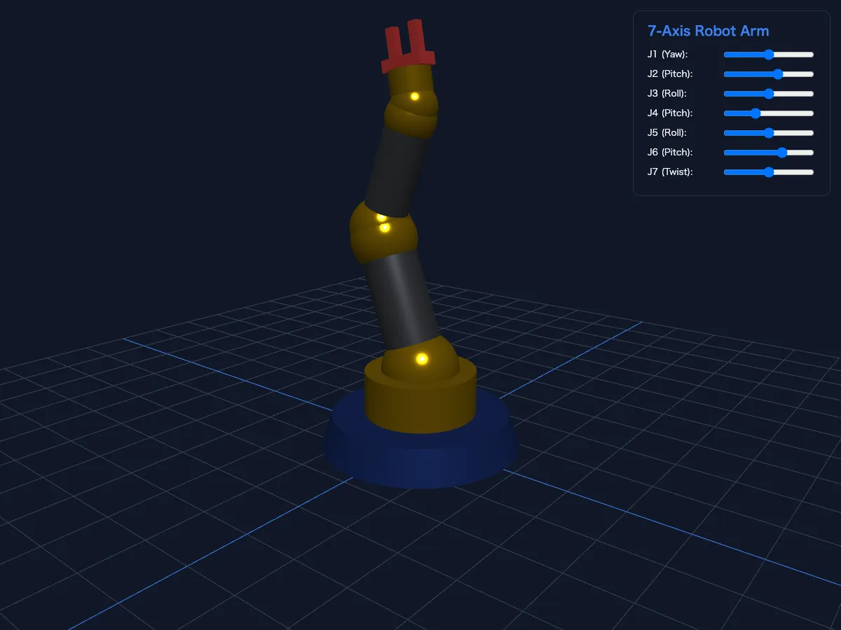 Gemini 3.6 Flash Highが生成した7軸ロボットアームの3Dモデル