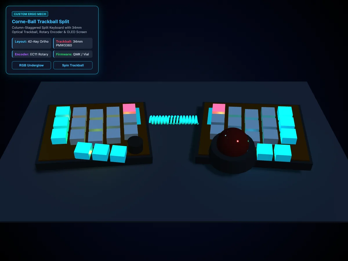 Gemini 3.7 Flash Highが生成したトラックボール付き分割キーボードの3Dモデル