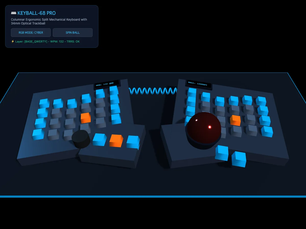 Gemini 3.8 Flashが生成したトラックボール付き分割キーボードの3Dモデル