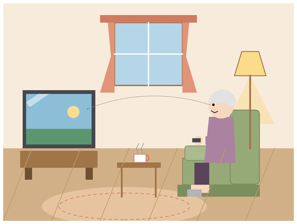 Claude Fable 5がmatplotlibで描いた独居おばあちゃんがリビングでテレビを見ている絵