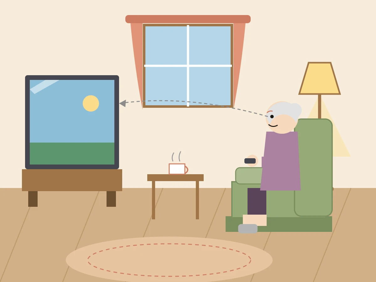 Claude Fable 5がSVGで描いた独居おばあちゃんがリビングでテレビを見ている絵