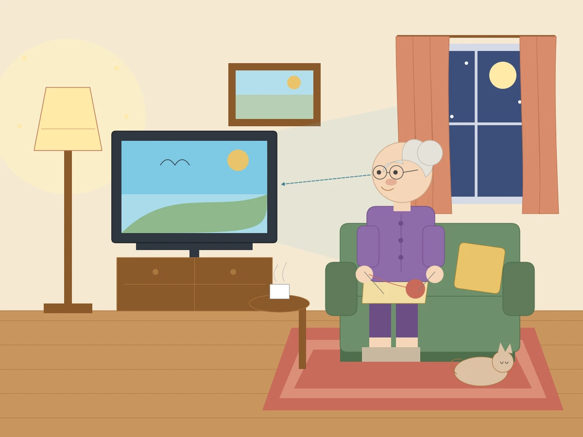 Claude Fable 5.1がmatplotlibで描いた独居おばあちゃんがリビングでテレビを見ている絵