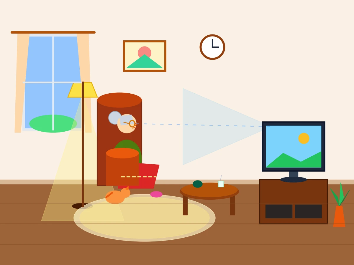 Gemini 3.7 Flashがmatplotlibで描いた独居おばあちゃんがリビングでテレビを見ている絵