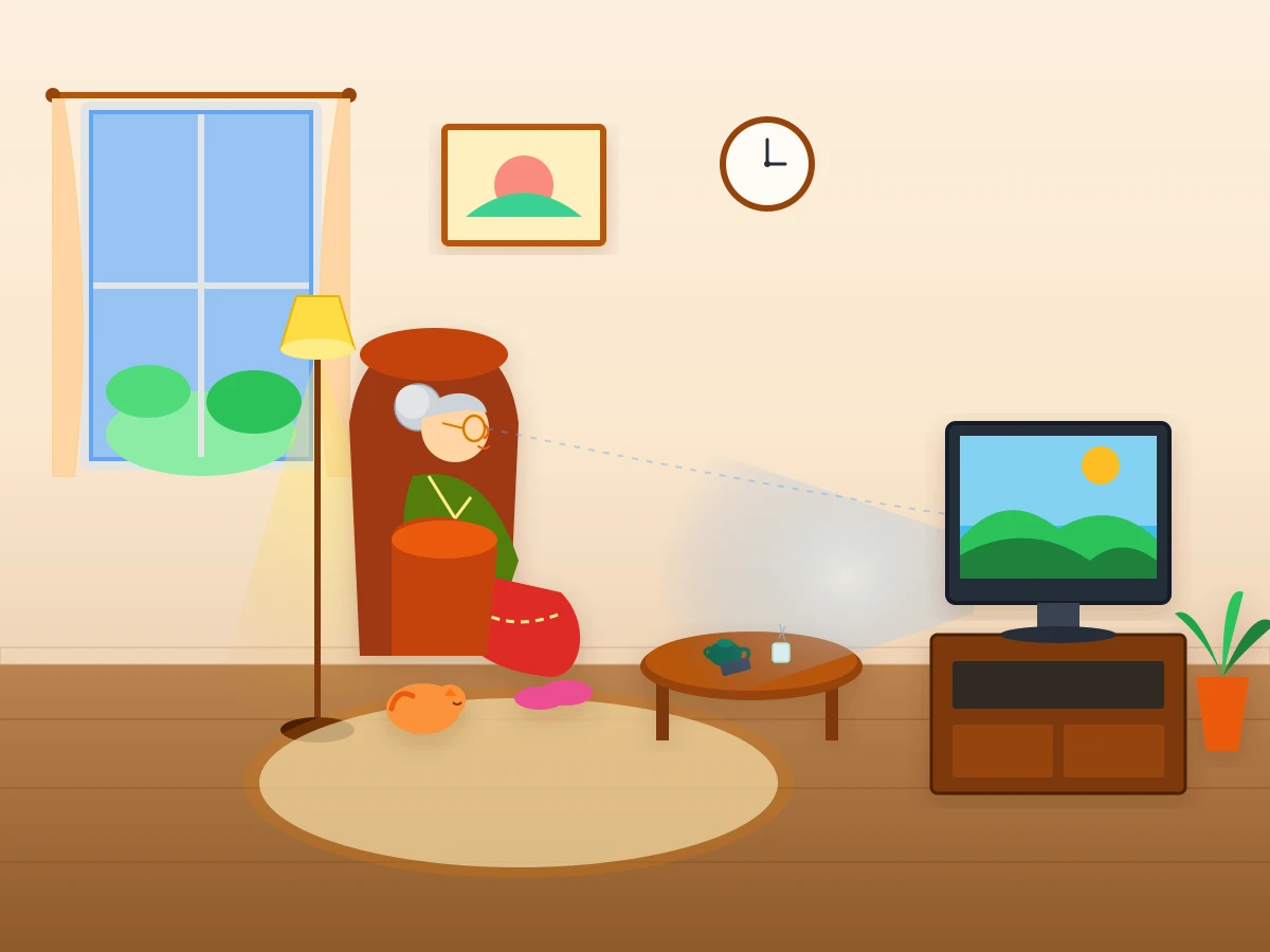 Gemini 3.7 FlashがSVGで描いた独居おばあちゃんがリビングでテレビを見ている絵