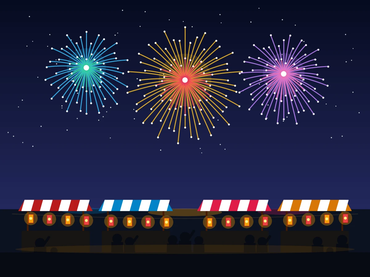 Gemini 3.8 Flashがmatplotlibで描いた夏祭りの花火大会