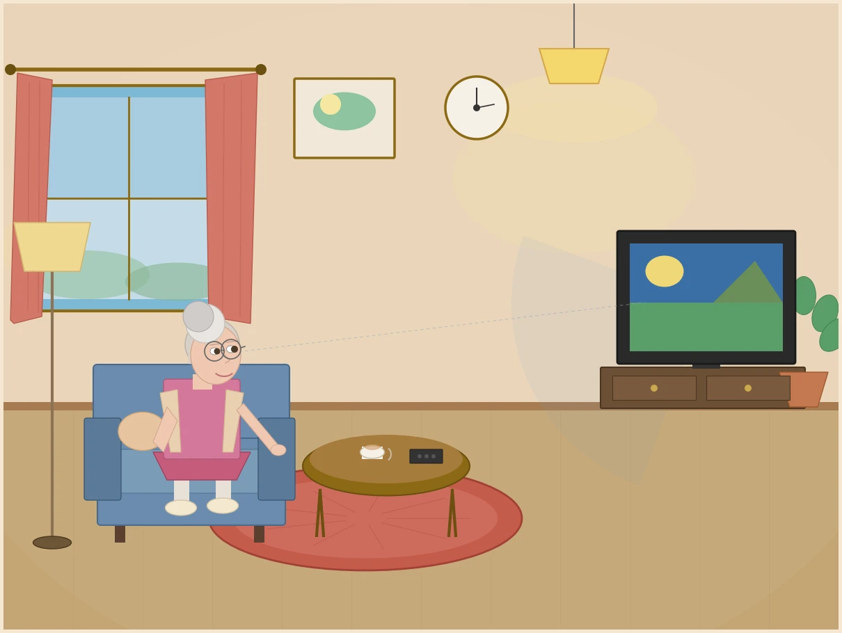 Cursor Grok 4.5がmatplotlibで描いた独居おばあちゃんがリビングでテレビを見ている絵