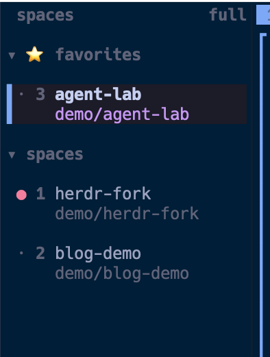Herdr(fork) の favorites section