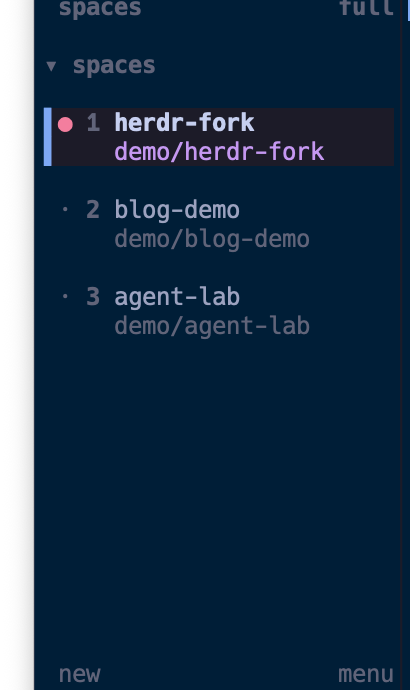 Herdr(fork) のワークスペース一覧